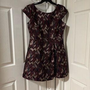 Vince Camuto Burgundy Metallic Chevron Fit & Flare Mini Dress